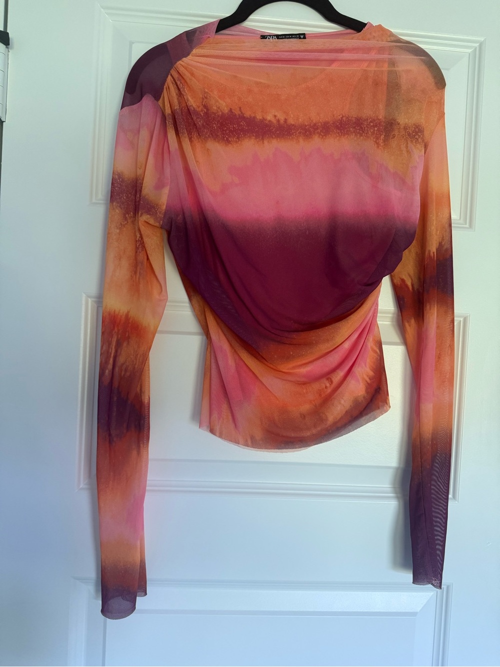 Zara Ombre Draped Long-Sleeve Top in Pink and Orange